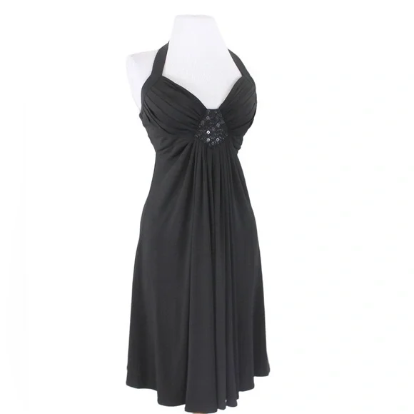 🐰 Maggy London Black Halter Beaded Dress Size 4 - Picture 2 of 5